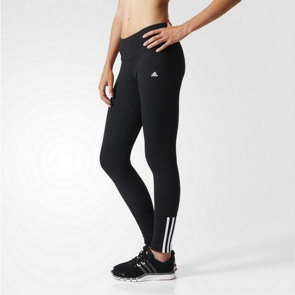 Adidas Essential Leggings 3 Stripes Black Size Medium Cotton - Picture 2 of 12
